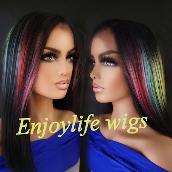 rainbow splash black lace wig